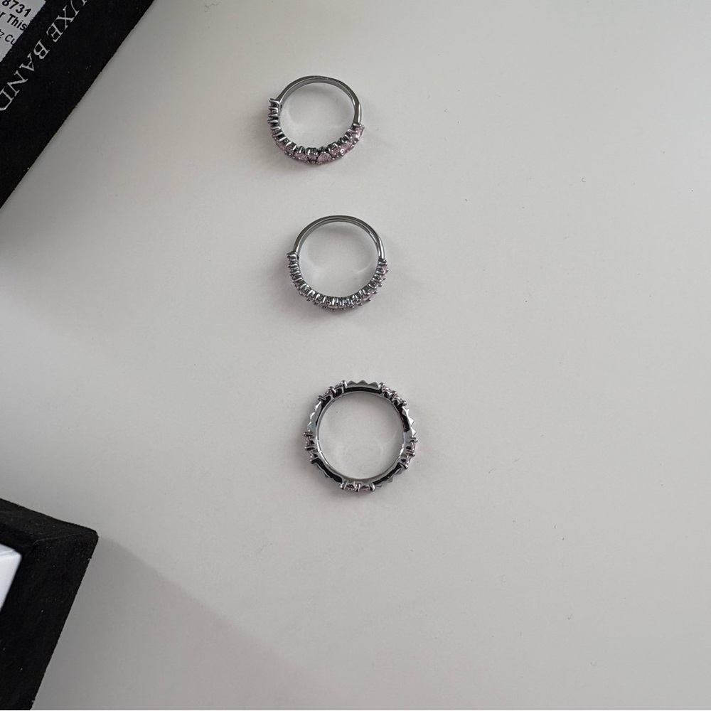 Bomb Party I’m Here for This Trio Luxe Bands Rose Quartz CZ Hematite Plating - Picture 6 of 8
